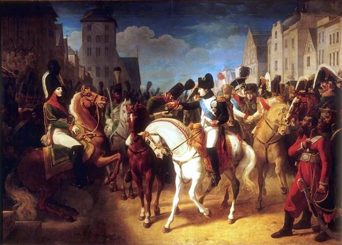 Meeting between Napoleon and Alexander I of Russia at Tilsitt, July 9th, 1807 (Jean-Baptiste Debret) (1768-1848) Versailles.
